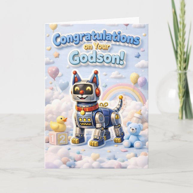 Bedårande robotvalp gratulationer på din gudstjäns kort (Framsida)