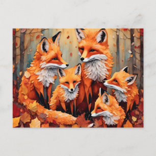 Bedårande röd fox familj på hösten vykort