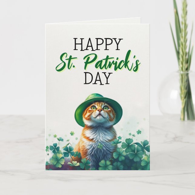 Bedårande röd katt & Shamrocks St Patrick's Day Kort (Framsida)