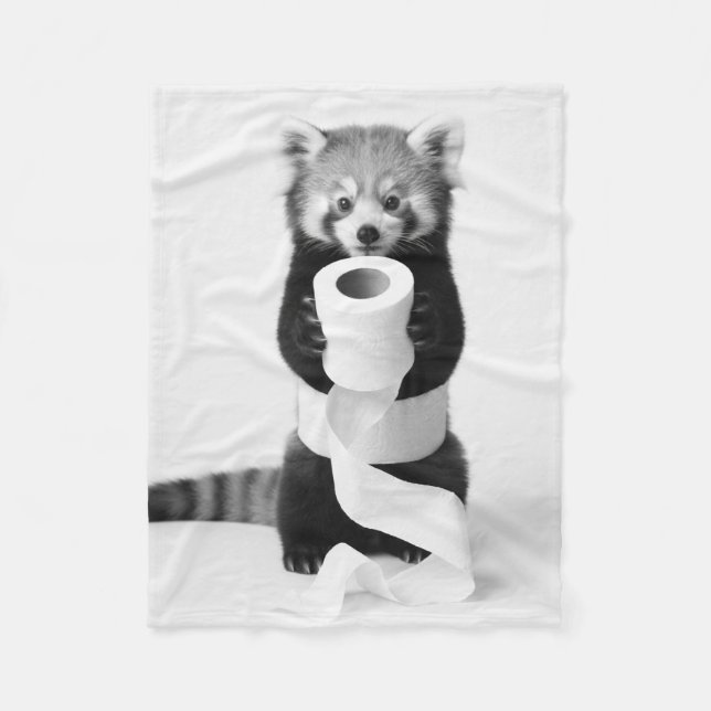 Bedårande Röd Panda som Håller Toalettpapper Minim Fleecefilt (Framsidan)