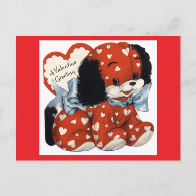 Bedårande röd valp Vintage Valentine vykort (Framsida)