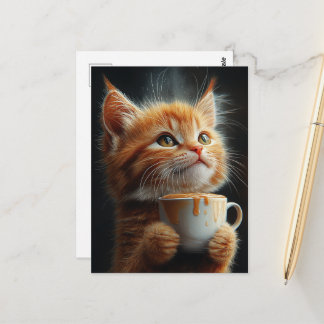 Bedårande rödbrun kattunge med en karamellkaffe vykort