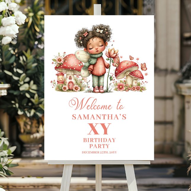 Bedårande Rosa Änglabarn Kalas Välkomstaffisch Poster (Delightful Pink Fairy Birthday Welcome Poster)