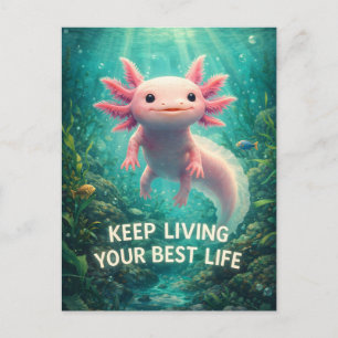 Bedårande Rosa Axolotl med Motiverande "Bästa Live Vykort