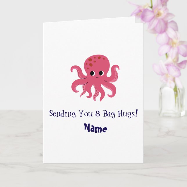 Bedårande Rosa Bläckfisk Kawaii Illustration Kort (Orkide)