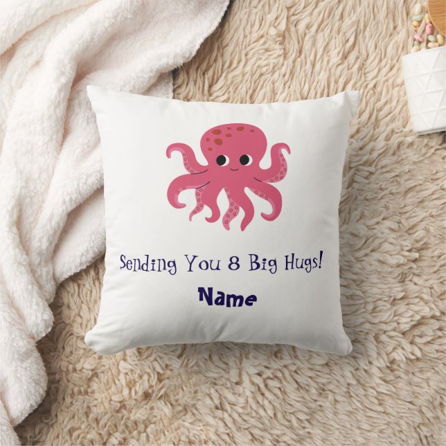 Bedårande Rosa Bläckfisk Kawaii Illustration Kudde (Filt)
