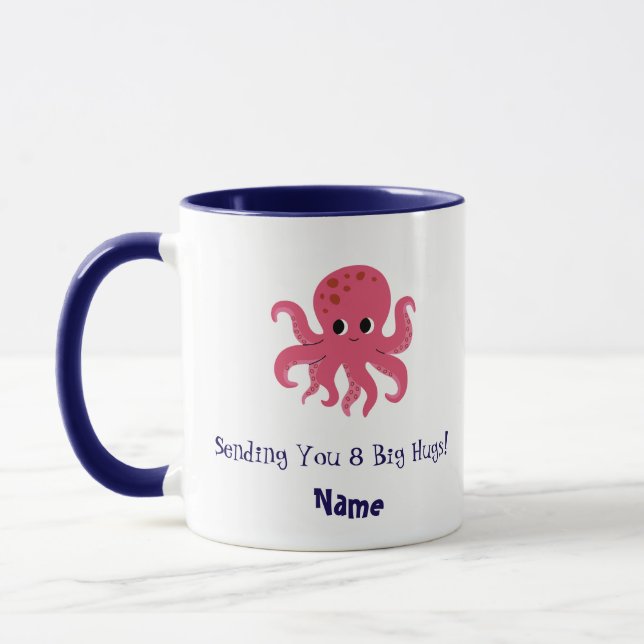 Bedårande Rosa Bläckfisk Kawaii Illustration Mugg (Vänster)