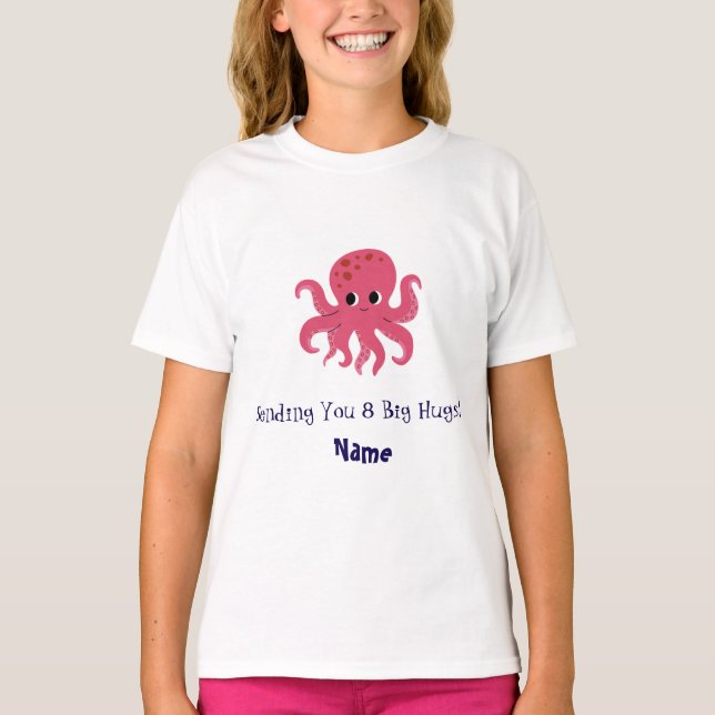 Bedårande Rosa Bläckfisk Kawaii Illustration T Shirt (Framsida)