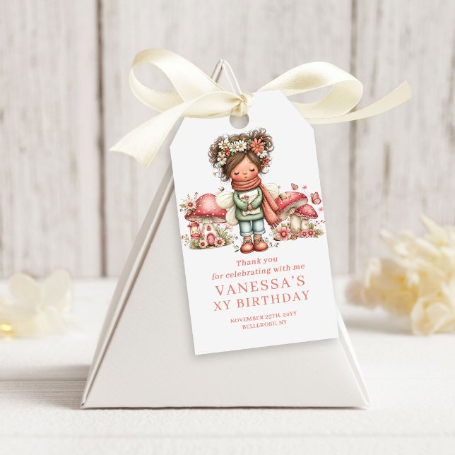 Bedårande Rosa Blommig Födelsedagspresent Förmånse Presentetikett (Adorable Fairy Pink Floral Birthday Favor Gift Tags)