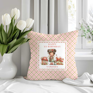 Bedårande rosa blommig födelsedagsprydnadskudde kudde