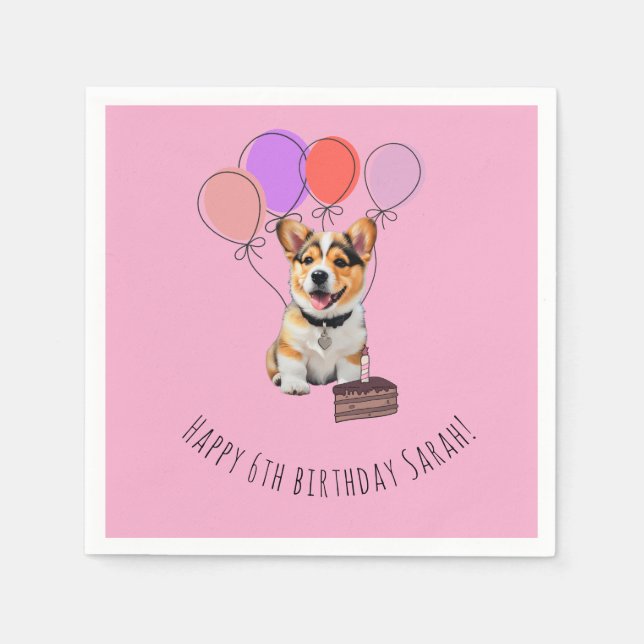 Bedårande Rosa Corgi Födelsedag Anpassningsbar Pappersservett (Framsidan)