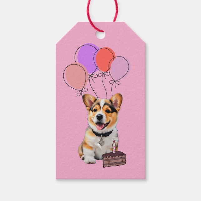 Bedårande Rosa Corgi Födelsedags Anpassningsbar Presentetikett (Framsidan)