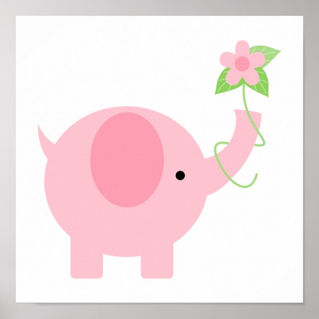 Bedårande rosa elefant med blommor poster (Framsidan)