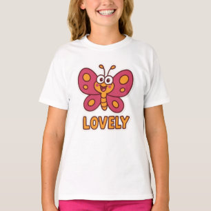 Bedårande Rosa Fjäril Söt Tecknad Insekt Konst T Shirt