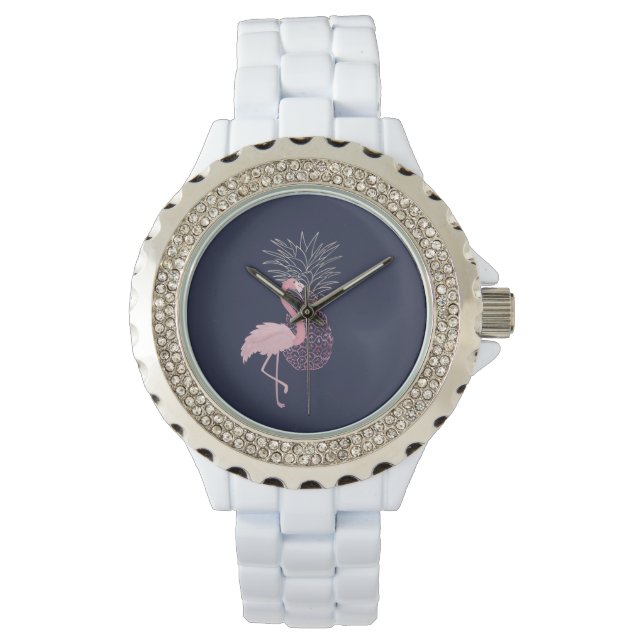 Bedårande Rosa Flamingo , Ananas Armbandsur (Framsida)