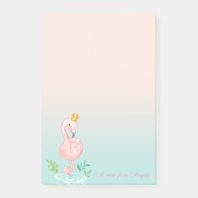 Bedårande Rosa Flamingo Krona Post-it Block (Framsida)