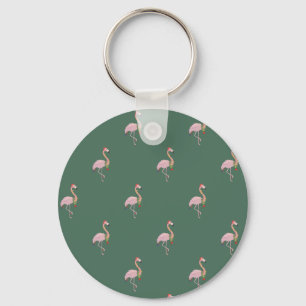Bedårande rosa flamingo med tomtehatt, grön nyckelring