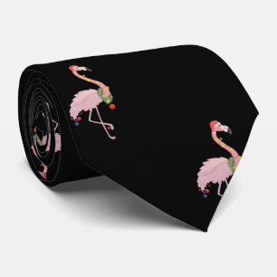 Bedårande rosa flamingo med tomtehatt, svart slips
