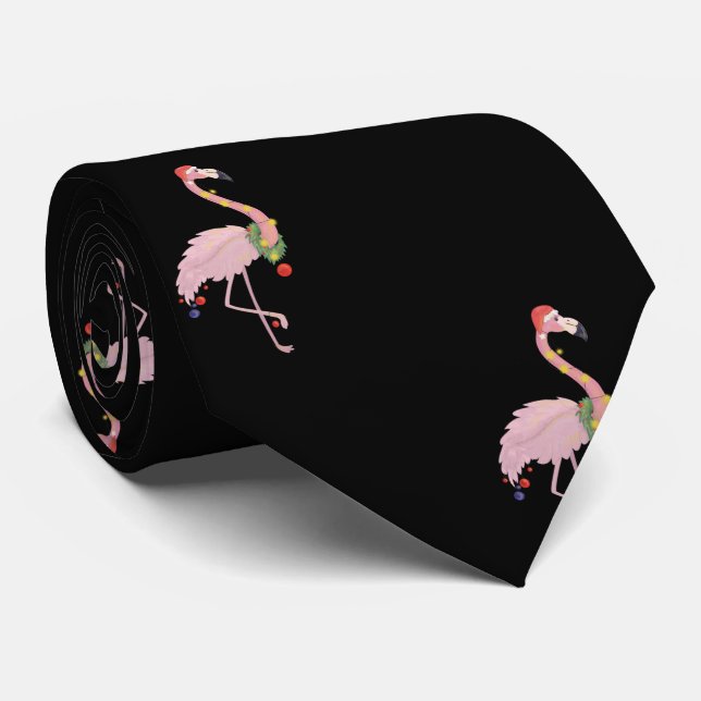 Bedårande rosa flamingo med tomtehatt, svart slips (Rullad)