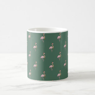 Bedårande rosa flamingo med tomteluva,grön kaffemugg