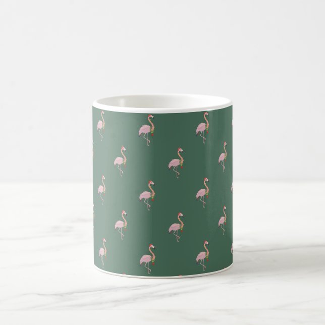 Bedårande rosa flamingo med tomteluva,grön kaffemugg (Center)