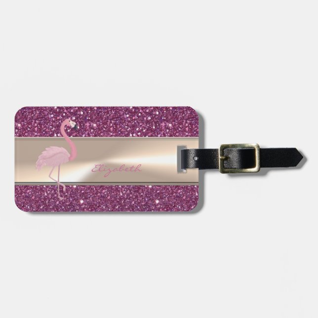 Bedårande Rosa Flamingo På Glitter Bagagebricka (Horisontell Framsida)
