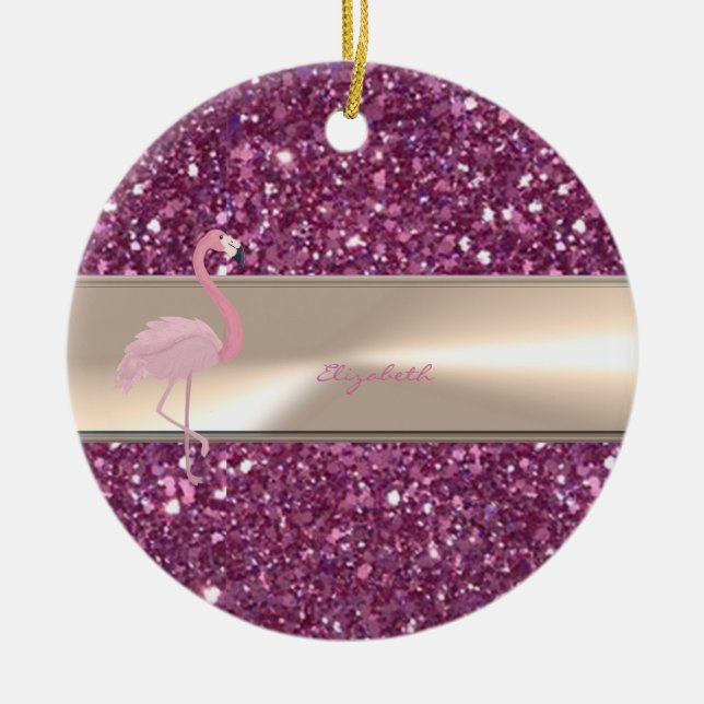 Bedårande Rosa Flamingo På Glitter Julgransprydnad Keramik (Framsidan)