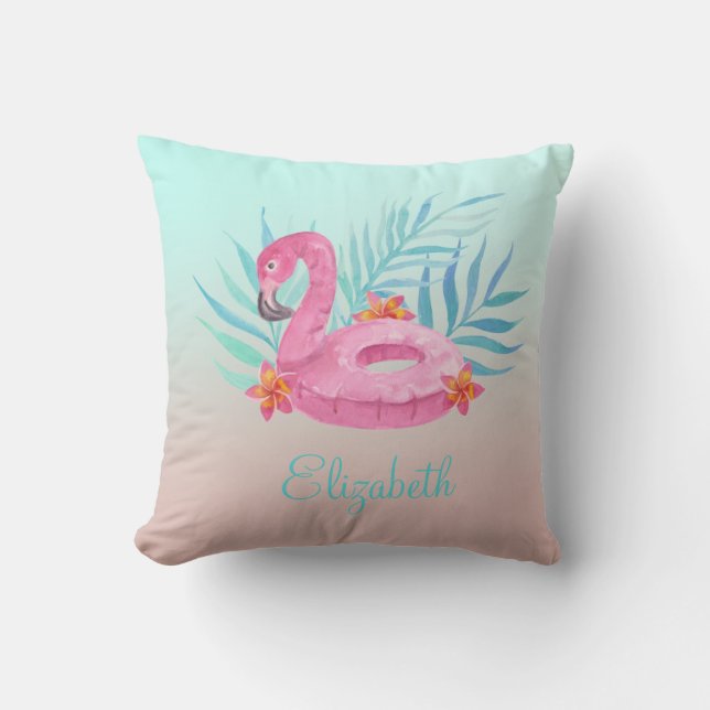 Bedårande Rosa Flamingo Palmblad  Kudde (Framsida)