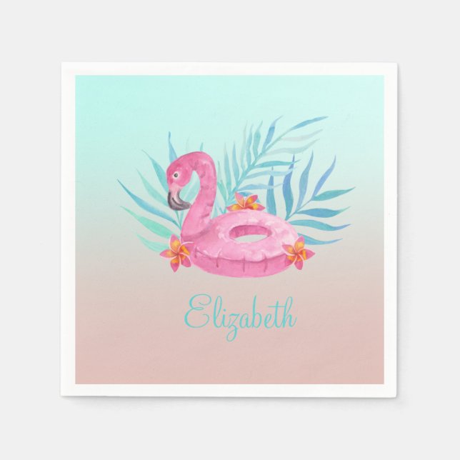 Bedårande Rosa Flamingo Palmblad Pappersservett (Framsidan)
