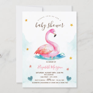 Bedårande Rosa Flamingo Stjärnor Hjärtan Baby Show Inbjudningar