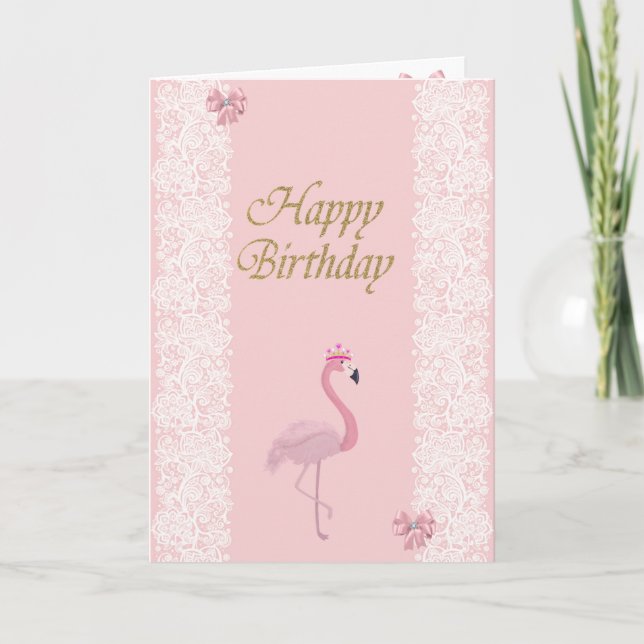 Bedårande Rosa Flamingo,Tiara,Spets,Slinga Kort (Framsida)