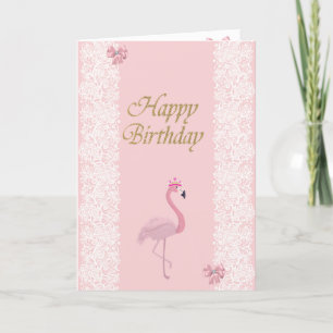 Bedårande Rosa Flamingo,Tiara,Spets,Slinga Kort