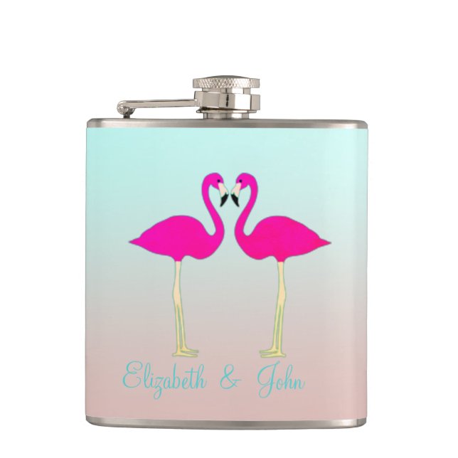 Bedårande Rosa Flamingos I Kärlek-Personlig Fickplunta (Framsidan)