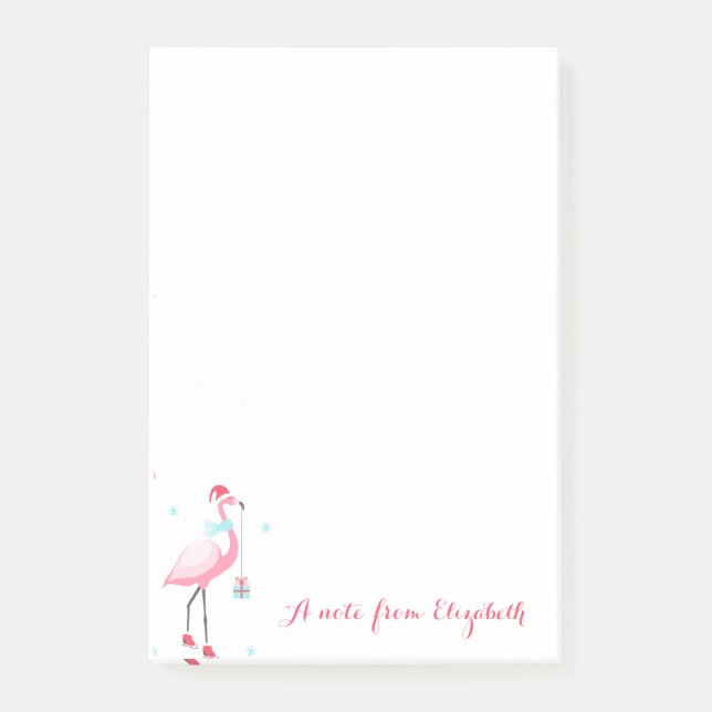 Bedårande Rosa Flamingos Presenterar Snöflingor Post-it Block (Framsida)