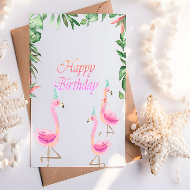 Bedårande Rosa Flamingos Tropiska Löv Kort (Skapare uppladdad)