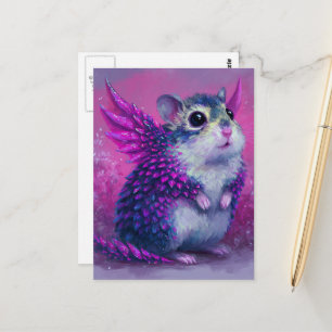 Bedårande Rosa Hamster Drak Vykort