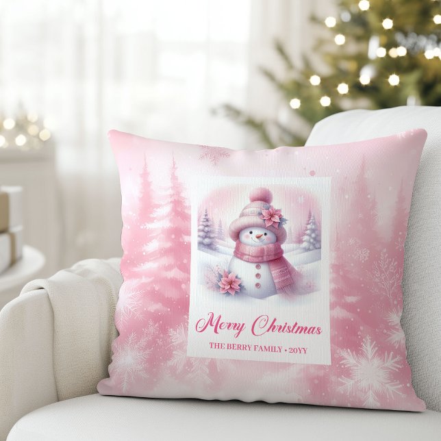 Bedårande Rosa Jul Tomte Kudd Dekoration Kudde (Adorable Pinkmas Snowman Christmas Pillow Decor)
