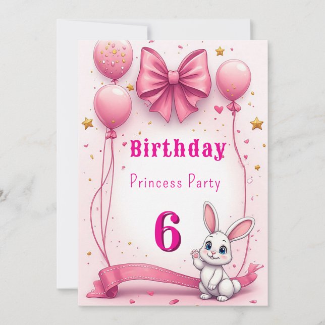 Bedårande Rosa Kanin Födelsedagsfest Kul 🐰 Inbjudningar (Framsida)