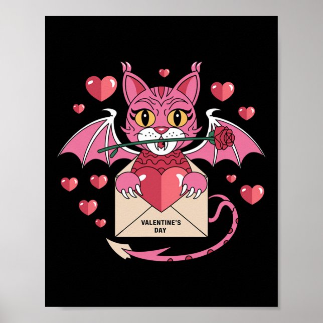 Bedårande rosa katt med vingar för Alla hjärtans d Poster (Framsidan)
