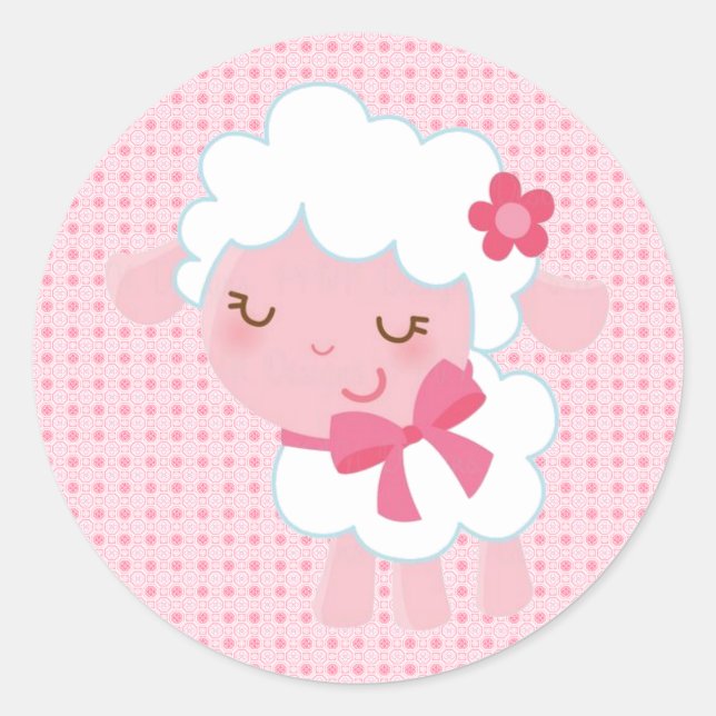 Bedårande Rosa Lilla Lamm Runt Klistermärke (Framsida)