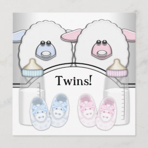 Bedårande rosa och blå får tvilling baby shower inbjudningar