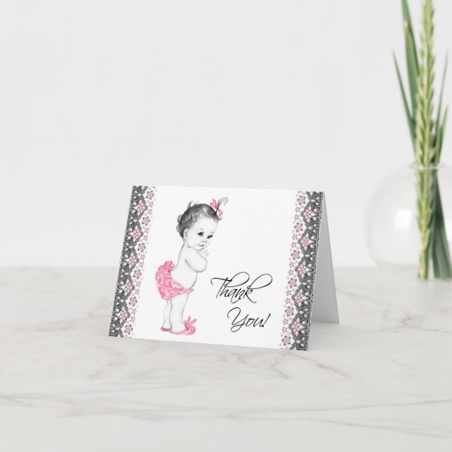 Bedårande rosa och svart baby shower tackkort (Framsida)