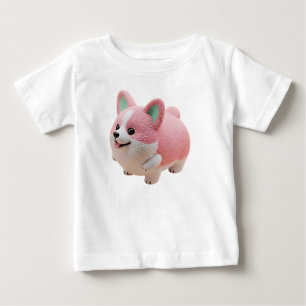 Bedårande Rosa och Vit Kawaii Corgi 3D Karaktär T Shirt
