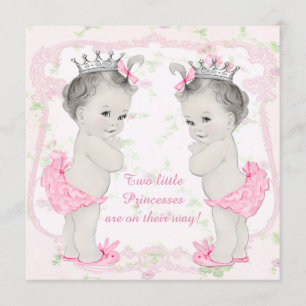 Bedårande Rosa Prinsessa Tvilling Bebis Badrumsfes Inbjudningar