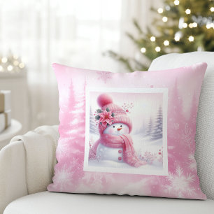 Bedårande Rosa Snöman Julkudde Barnpresent Kudde