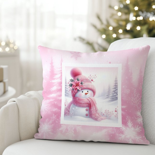 Bedårande Rosa Snöman Julkudde Barnpresent Kudde (Lovely Pink Snowman Christmas Pillow Kids Gift)