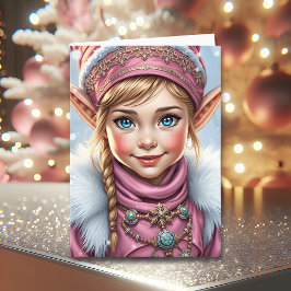 Bedårande Rosa Tomte | God Jul Personligad Helgkort