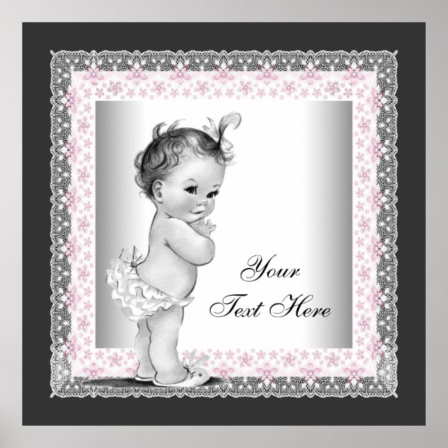Bedårande rosa vintage babyflicka poster (Framsidan)