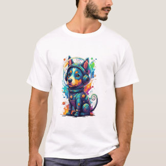 Bedårande rymdvalp i en retro rymddräkt t shirt