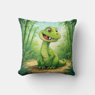 Bedårande serie-dinosaurie i frodig grön djungel kudde